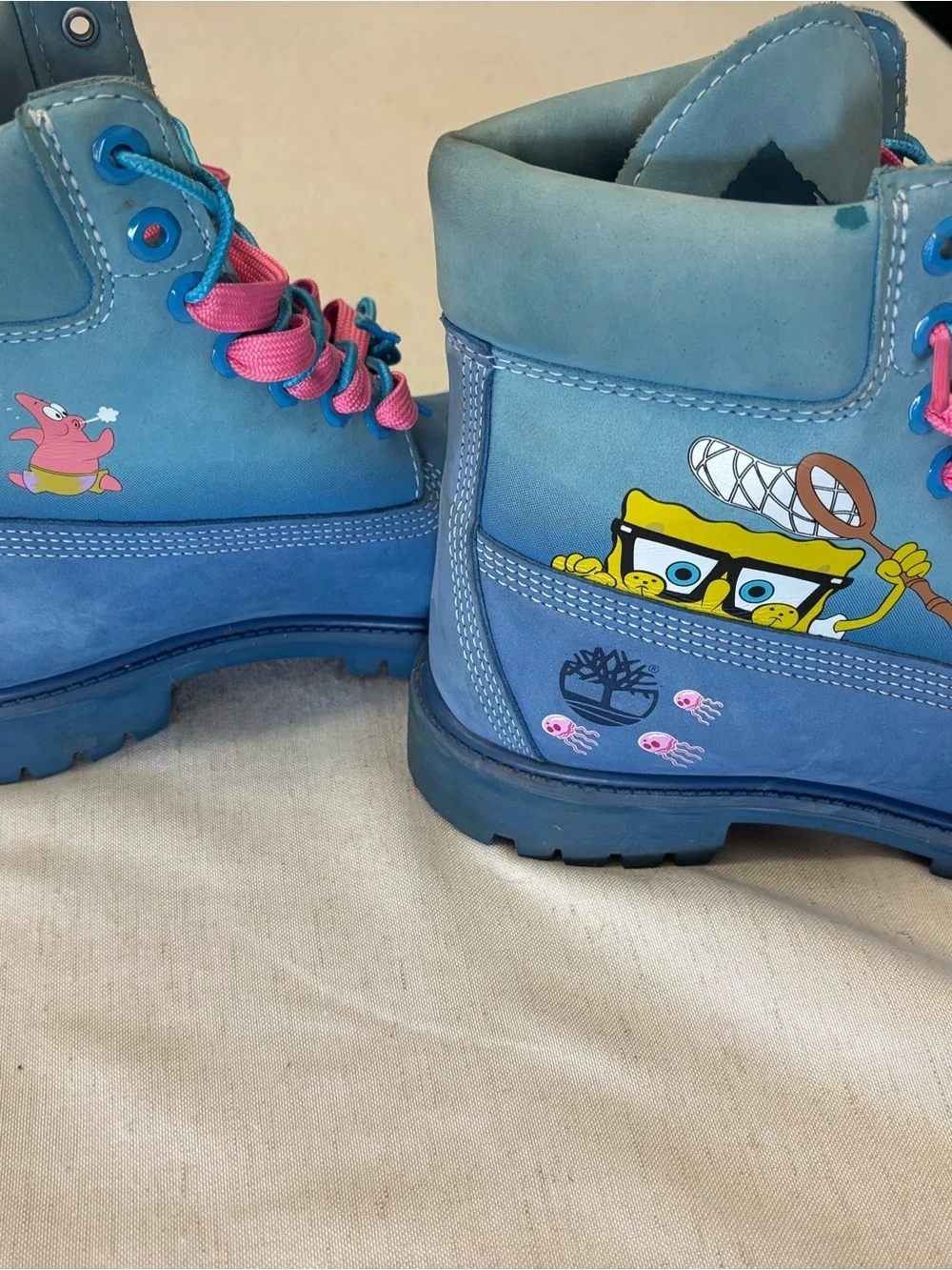 Timberland Sponge Bob Boots with Pink & Teal Laces